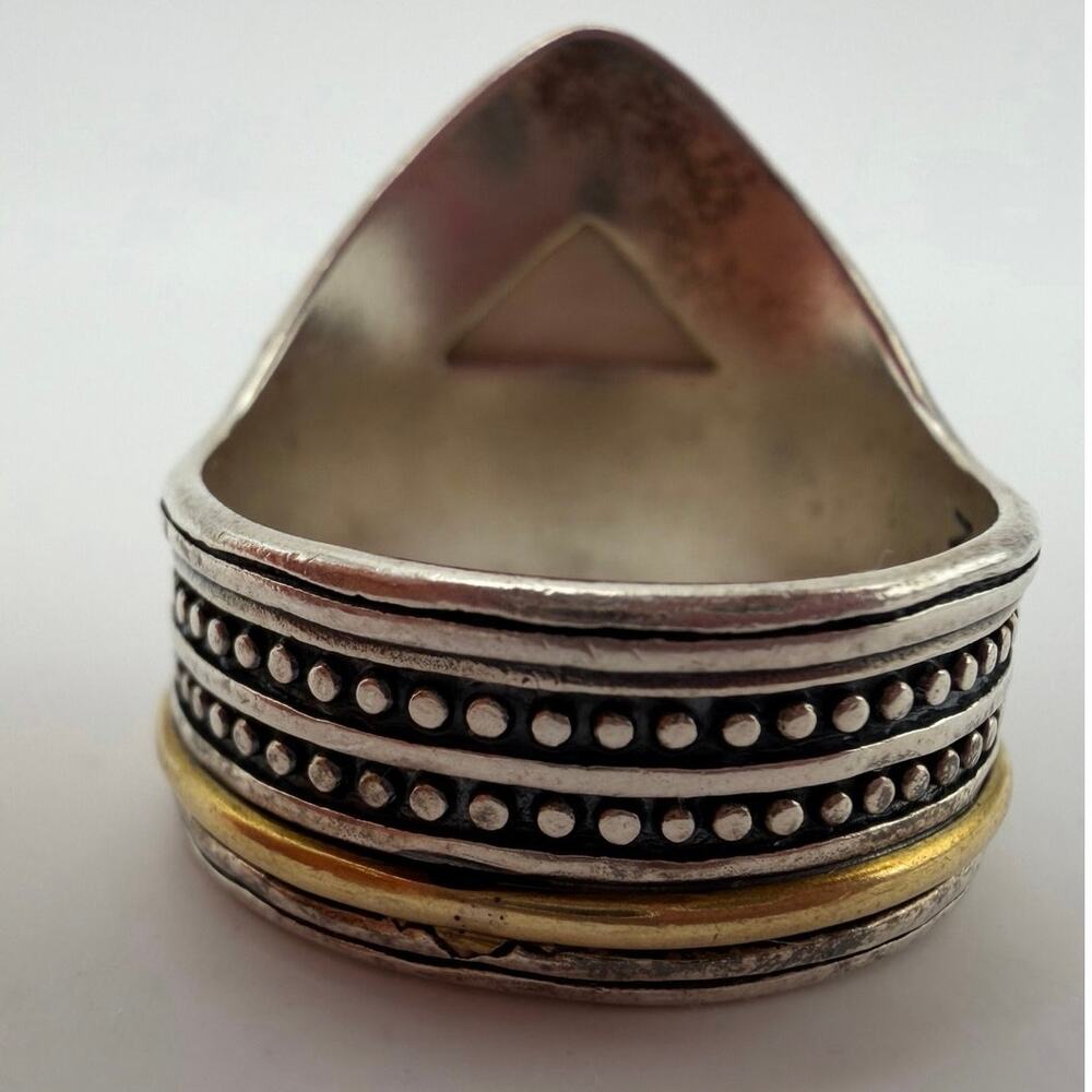 Triangular Cream Stone Two-Tone Stackable Statement Ring - Picture 5 of 8